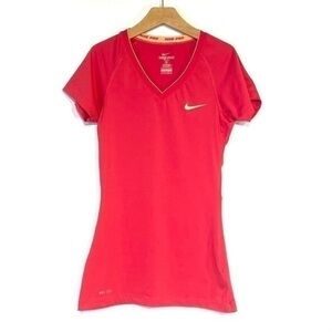 Nike Dri Fit Top Pink Pro Womens xs Fitted V-neck Pink